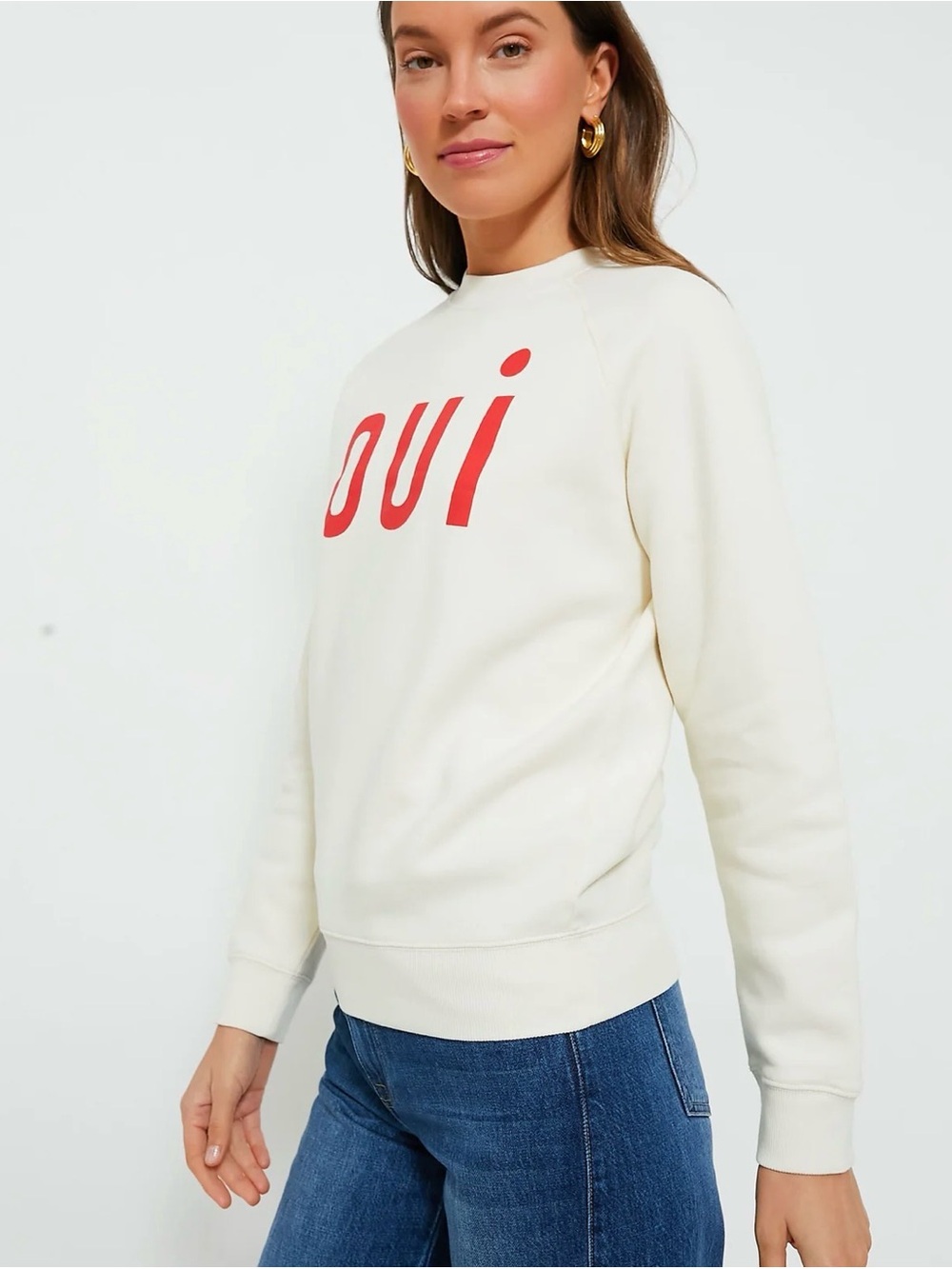 Clare V. | Oui Sweatshirt in Cream with Bright Poppy - Picture 4 of 13